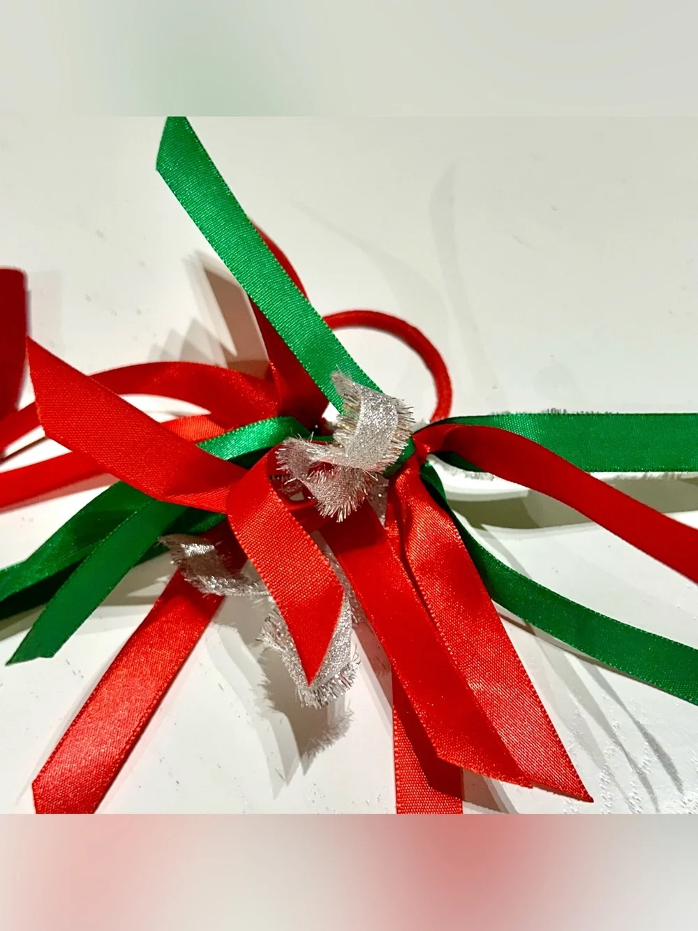 Santa Bow barrette (NEW) & Christmas Ribbon Hair Tie Hair Girls Accessory Set